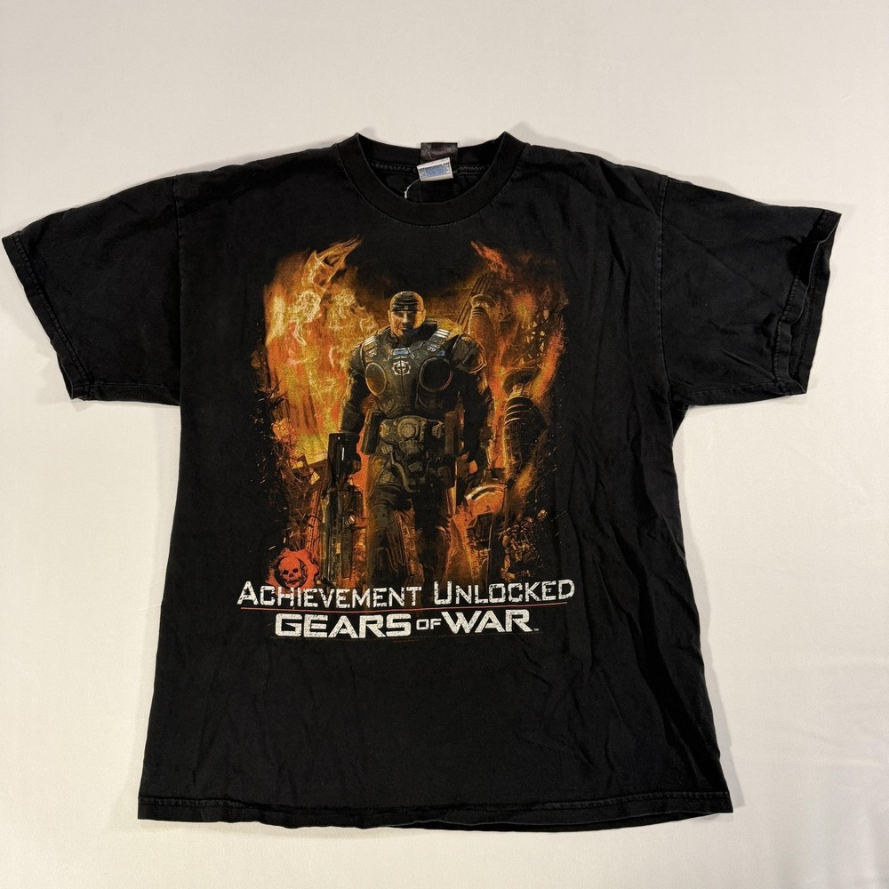 Gears Of War Shirt Mens Large Black Achievement Unlocked Graphic Tee Video Game